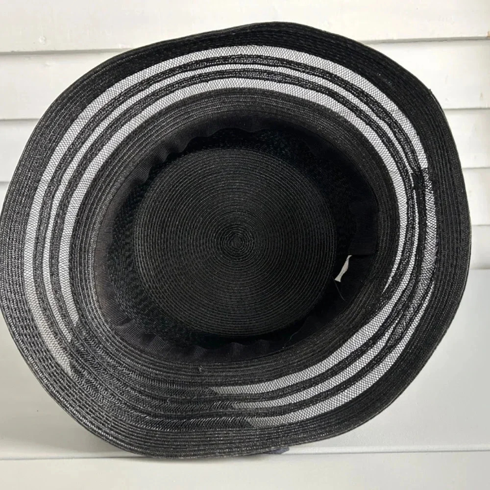 Black Straw Hat w/ Bow on Side Women's - Picture 6 of 6